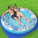 Inflatable Tanning Pool Lounger Float with Protection Tarp, 75" x 75" Pool Floats Adult with Pillow, 6 in 1 Suntan Tub Raft Floatie, Sunbathing Water Lounge Blow Up Pool Kids Ball Pit Party Gifts