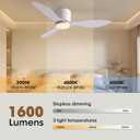 LUDOMIDE Ceiling Fans with Lights,42 Inch Low Profile Ceiling Fan with Wall Control and Remote Control,Dimmable,Flush Mount Ceiling Fan with Noiseless DC Reversible Motor for Bedroom Indoor Use