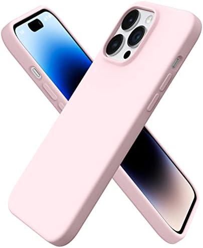ORNARTO Compatible with iPhone 14 Pro Max Case 6.7, Slim Liquid Silicone 3 Layers Full Covered Soft Gel Rubber Phone Case Protective Cover with Microfiber Lining 6.7 inch-Chalk Pink