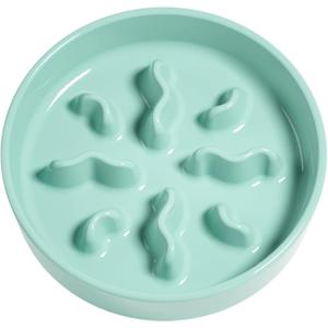 Ceramic Slow Feeder Dog Bowls Small Breed, 0.5 Cups Dog Food Dish for Fast Eaters, Puzzle Bowl for Small Dogs and Cats, 5.5 Inch-Turquoise