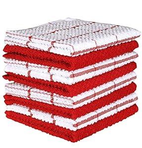 AMOUR INFINI Cotton Kitchen Dish Cloths Set of 8 – Highly Absorbent, Super Soft Premium Terry Cleaning Cloth (12"x12" Inch) Premium Dishcloths for Washing Dishes (Red)