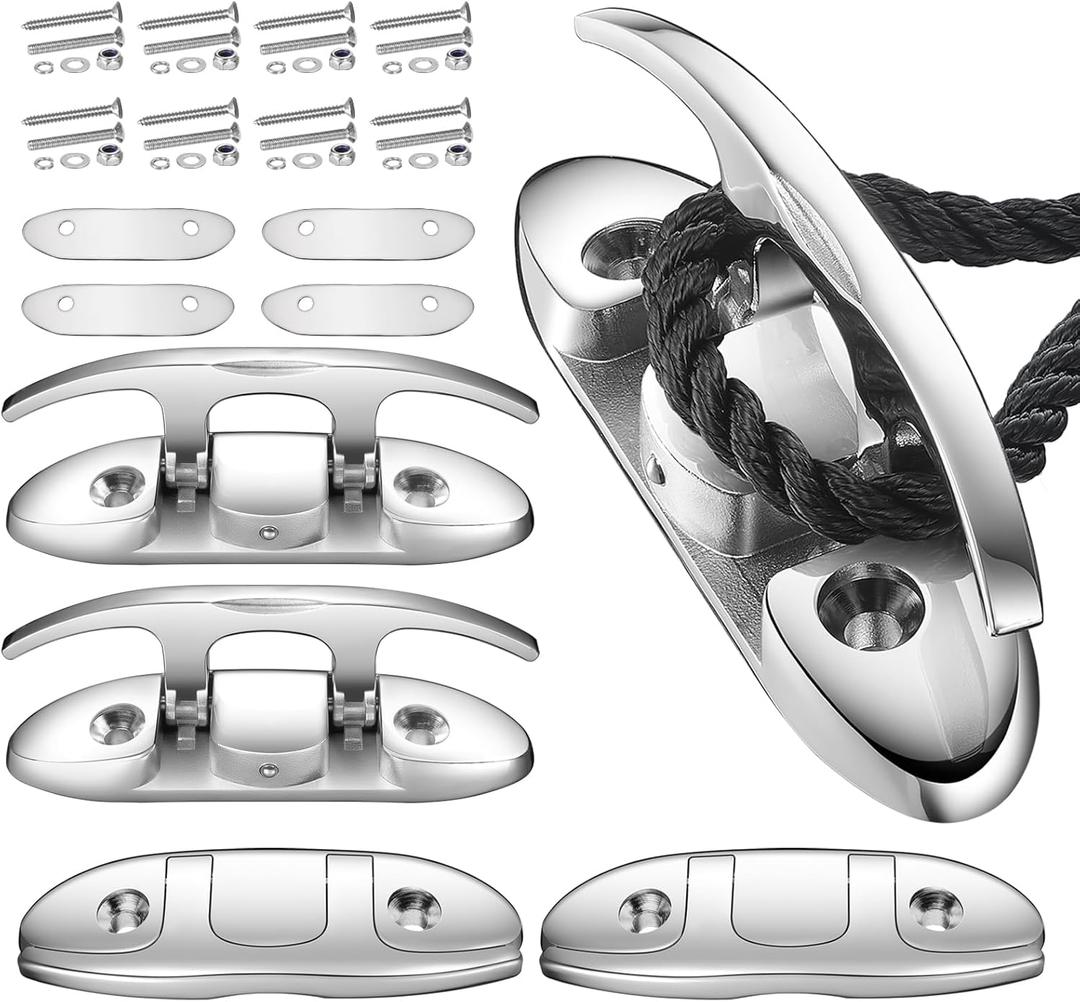 Boat Folding Cleats, Marine Grade Stainless Steel 316 Boat Cleats Pack of 4, Installation Accessories Included