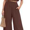 GRECERELLE Two Piece Sets for Women Sleeveless Crop Top Wide Leg Pants Sweat Set for Women Tracksuits 2026 Summer (Large, Coffee)