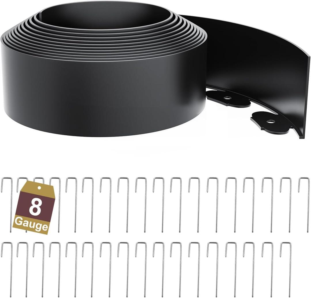 Landscape Edging Border 3 Inch Tall 25Ft with 35Pcs 8 Gauge Metal Spikes, Plastic Garden Edging Border Garden Fence Border Lawn Edging for Landscaping, Flower Bed, Tree Ring, Pathway
