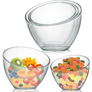 3 Pack Acrylic Salad Serving Bowls Angled Plastic Clear Bowl Thick Acrylic Candy Bowls for Party and Wedding, Clear Snack Bowl for Salad Chips Fruit Candy (3 Assorted Sizes)