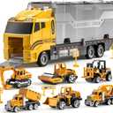 TEMI Toddler Toys for 3 4 5 6 Years Old Boys, Die-cast Construction Toys Car Carrier Vehicle Toy Set w/Play Mat, Kids Toys Truck Alloy Metal Car Toys Set for Age 3-9 Toddlers Kids Boys & Girls