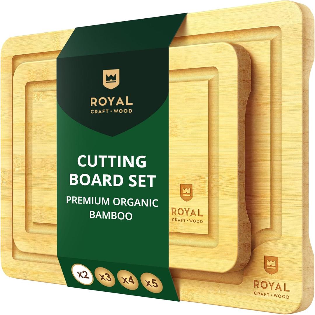 Chopping Board Set of 2 - Wooden Cutting Boards for Kitchen Meal Prep & Serving - Bamboo Wood Cutting Board Set - Charcuterie & Chopping Butcher Block for Meat - Kitchen Gadgets Gift (Natural)