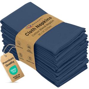 Ruvanti Cloth Napkins Set of 12, 18x18 Inches Napkins Cloth Washable, Soft, Durable, Absorbent, Cotton Blend. Table Dinner Napkins Cloth for Hotel, Lunch, Restaurant, Weddings, Parties -Ocean Blue