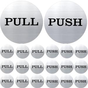 20 Pieces/ 10 Pairs 2'' Round Push Pull Door Signs Safety Stickers Bulk 304 Stainless Steel Push Pull Labels for Office Home Store Glass Door Window