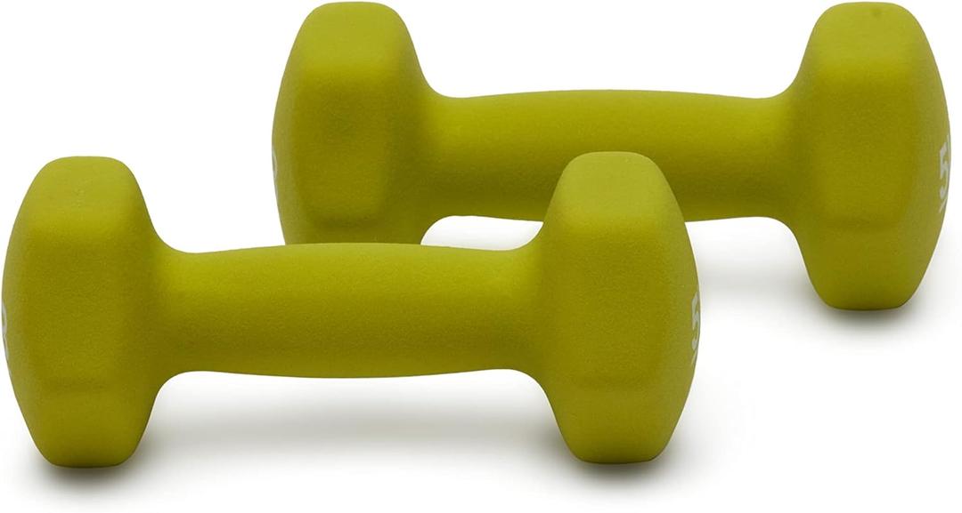 Amazon Basics Neoprene Dumbbell Hand Weights for Workout and Exercise, Hexagon Shape, 5 Pounds, Pair, Green