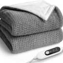Heated Blanket Electric Blanket, Cozy Faux Rabbit Fur & Soft Flannel Warm Heater Throw Blanket with 5 Fast Heating Levels &10 Hours Auto-Off Over-Heat Protection 50" x 60" (Grey)