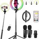 Vlogging Kit for iPhone/Android, 10 Ring Light with Stand, 74 Tripod for iPhone with Light, Microphone, YouTube Starter Kit for TikTok Content Creator
