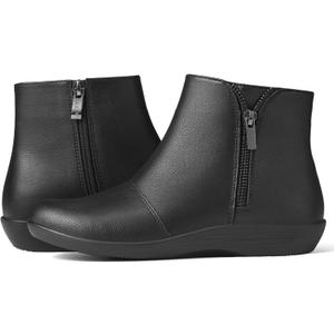 Women's Ankle Boots Flat Booties Casual Short Boots Comfortable Walking Boots for Women (8.5, Black Zipper)