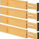 Bamboo Drawer Dividers Organizers, Kitchen Drawer Organizer, Adjustable Drawer Divider for Clothes, Kitchen, Dresser, Bedroom, Bathroom and Office, 4-Pack (Natural, 12-17 IN)