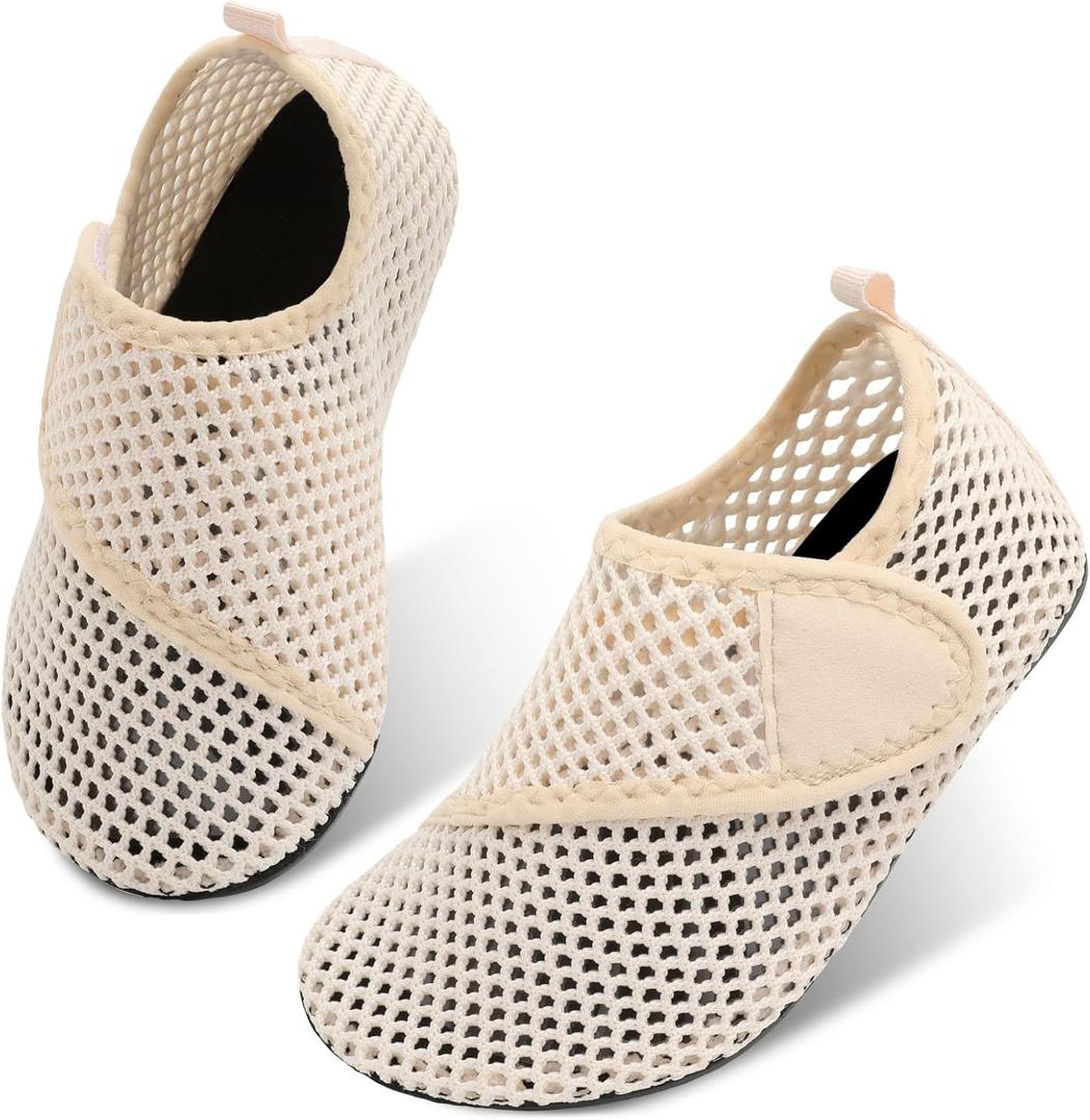 JIASUQI Kids Boys and Girls Summer Athletic Water Shoes Aqua Socks for Beach Swimming Pool (11-11.5 Little Kid, Mesh Beige)
