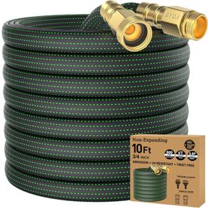 10FT Lightweight Flexible Hose, Non-Slip Handles, Lightweight Alloy Brass Plated for Boats, RVs, Marine Washdown, Lawn, Gardening, Leakproof, Male/ Female Connector (GreenBlack, 10 FT)
