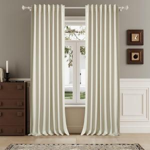 96 Inch Long Blackout Curtains - Extra Wide Thermal Insulated Sun Block Out Bedroom Linen Curtains 8 ft Window Covering Back Tab Rod Pocket Drapes for Hall Living Room W84 x L96,2 Pcs, Cream Beige