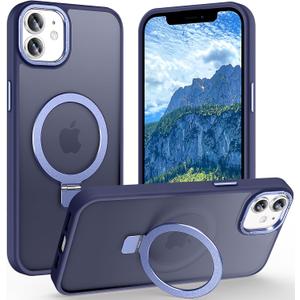 Magnetic for iPhone 12/12 Pro Case with Ring Stand, [10 FT Drop Protection] [Velvety Touch] Slim Translucent Matte Back Shockproof Phone Case for iPhone 12/12 Pro 6.1'', Blue