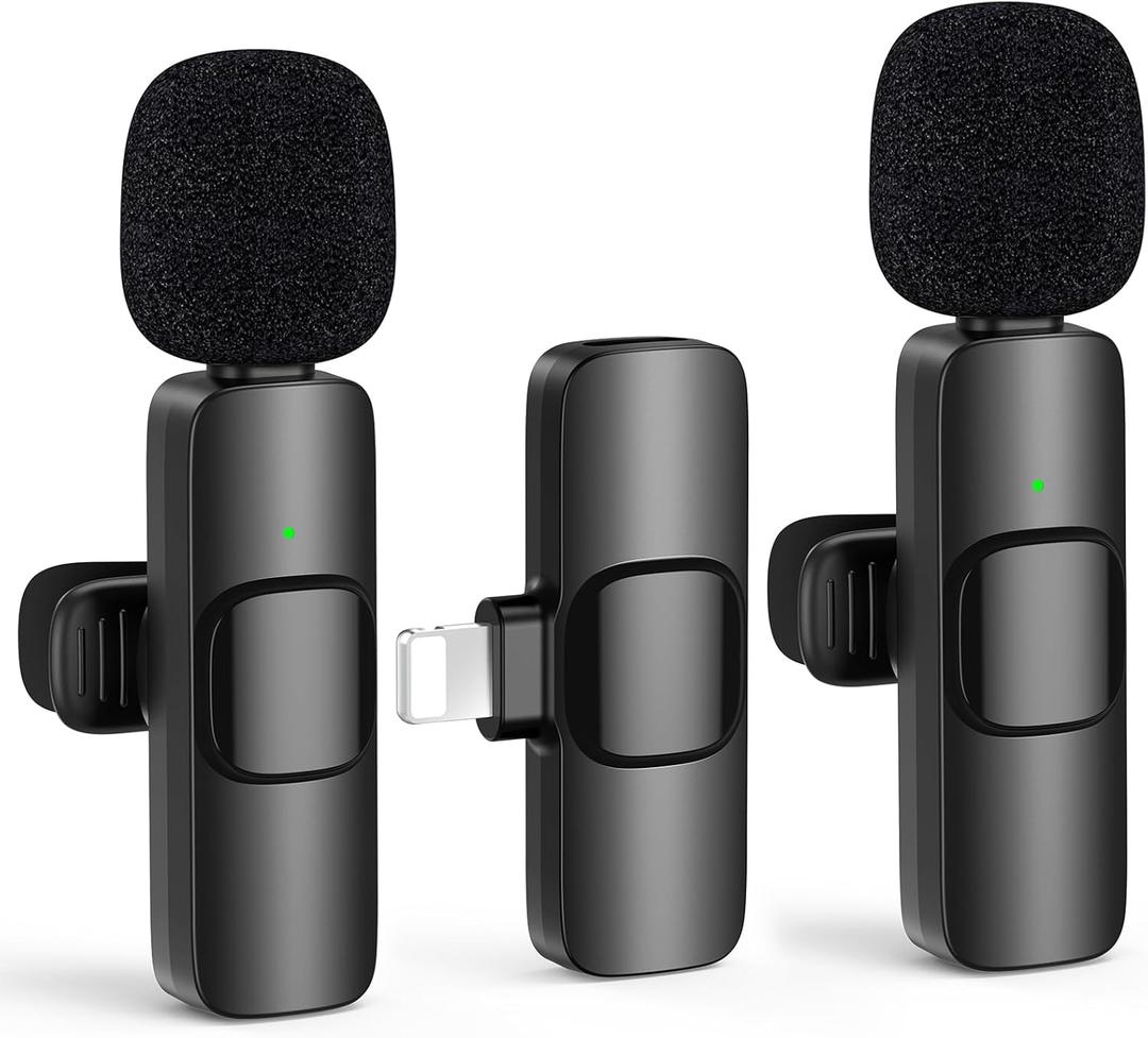 2 Pack Mini Wireless Lavalier Microphone for Lightning iOS Devices - Noise Reduction Lape iPad Mic for Recording, Clip on Mic, Omni Lav Mic for Video Recording, Tiktok, Youtube, Vlog (Black K1 for Lightning)