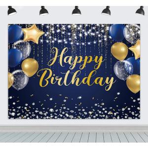ZhrGoflli Happy Birthday Backdrop 8x6ft Navy Blue Balloons Glitter Photo Background for Boy Men Birthday Party Fabric Banner Large Party Decorations