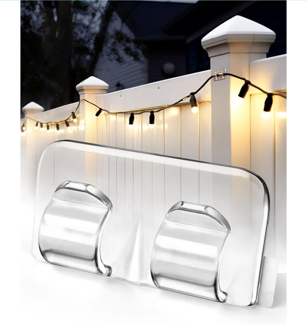 Hooks for Outdoor String Lights Clips: 26Pcs Heavy Duty Light Hook with Waterproof Adhesive Strips - Outside Clear Cord Holders for Hanging Christmas Lighting - Outdoors Sticky Clip