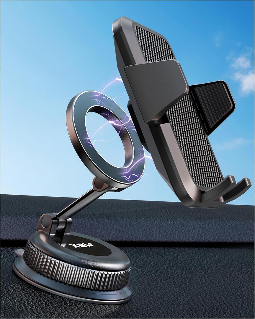 Car Phone Mount with Magnetic Clip for Magsafe & Android 360 Universal Suction Phone Mount for Dashboard Windshield Car Phone Holder for Car for iPhone 17 16 15 14 Pro Max Samsung Galaxy S25 Cell