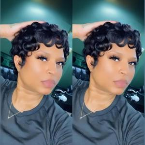 Pixie Wigs for Black Women Human Hair Short Curly Pixie Cut Wigs For Black Women Full Machine Made Wig Glueless Wig None Lace Front Wig Pixie Curly Black 1B (Black 39)