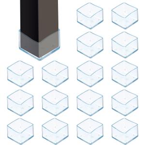 uxcell 16Pcs Chair Leg Floor Protectors, 1.5 x 1.5 Inch Clear Chair Leg Caps, Square Transparent Furniture Foot Covers Non-Slip Anti-Scratch for Floor, Hardwood, Tile Protection