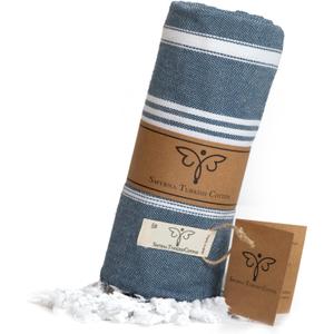 SMYRNA TURKISH COTTON Beach Blanket – Sand-Free Oversized Beach Throw 50x60 – Quick-Dry Lightweight Turkish Towel for Beach, Pool, Picnic & Outdoor Travel – Eco-Friendly Recycled Cotton, Navy