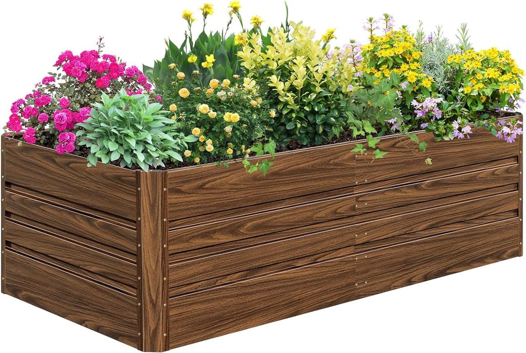 SnugNiture Galvanized Raised Garden Bed 6x3x2FT Outdoor Large Metal Planter Box Steel Kit for Planting Vegetables, Flowers (6x3x2FT, Brown)