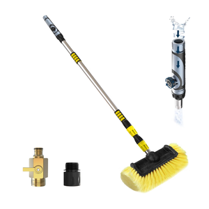 LAANPOLE 12FT Car Wash Brush with Long Handle, Car Cleaning Brush with 12 Inch Soft Bristle and Soap Dispenser, Solar Panels Cleaner with Telescoping Pole for RV, Truck, Boat, House Siding, Yellow