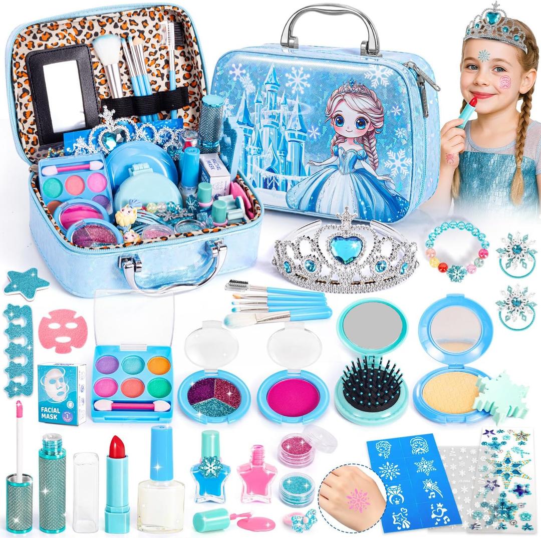 Hohosunlar Kids Makeup Set for Girls Toys, 34Pcs Washable Princess Make Up Kit w/ Dress Up Accessories, Christmas Birthday Princess Gifts Toys for Girls Kids Toddlers Age 3 4 5 6 7 8 9 10 11 12