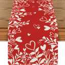 Artoid Mode Red Heart Love Plant Valentine's Day Table Runner, Seasonal Kitchen Dining Table Decoration for Home Party 13x120 Inch