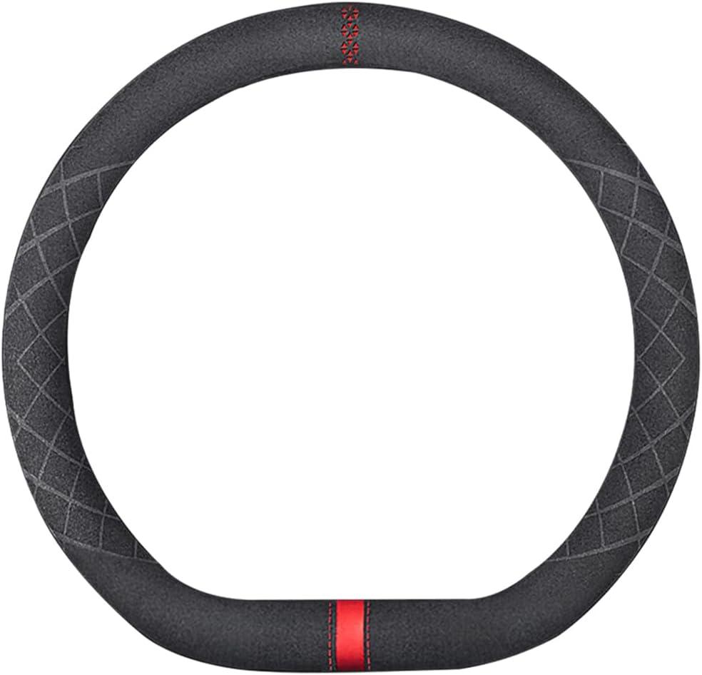 Suede D Shape Steering Wheel Cover,Compatible with Alfa Romeo Giulia Stelvio Flat Bottom Suede Leather Sport Non-Slip Wheel Cover Car Interior Accessories 15 inch for Man and Women