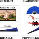 2 x 13inch Large Rave Fan Popping Fan Clacking Fans for Line Dancing,Hand Fans for Women Foldable,Boots on The Ground Fan,Portable for Outdoor,Wedding,Party,Decoration(Blue,1 Pack)