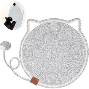 Cat Scratcher Mat, Natural Cotton Rope Cat Scratch Pad, 15.7'' Round Horizontal Floor Cat Scratching Pads for Indoor Cats, Cat Furniture Protector for Wall, Couch, Carpets, Sofas (Grey)