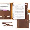 Handmade Leather Sheet Music Folder, 3-Ring Choir Binder with Clear Sheet Protectors, Premium Leather Portfolio for Music Organizer & Office Use - Brown