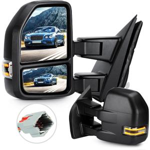 Towing Mirrors for Ford F-150 2015 2016 2017 2018 2019 2020 Power heated Temperature sensor with LED Turn Signal Light Manual Folding Telescoping 8 Pin Plug (1 Pair)
