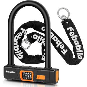 Bike Locks Heavy Duty Anti Theft,4 Digit Combination Ebike u Lock with Cut-Proof Security 4FT x 8mm Chain,Combo Large U Shape Lock for Motorcycle,Scooter,Bicycle,Electric,Moped