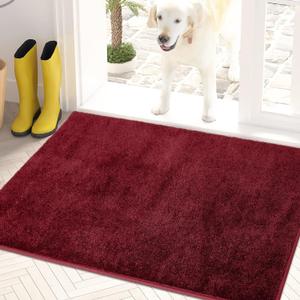PURRUGS Dirt Trapping Door Mat 24" x 35.5", Non-Slip Machine Washable Entryway Rug, Dog Doormat, Indoor Front Door Mat, Super Absorbent Entry Rug for Muddy Shoes & Paws, Burgundy Red