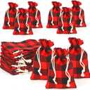 SULOLI 24PCS Christmas Buffalo Plaid Drawstring Bags, Xmas Burlap Washable Cotton Bag for Candy Goodie Holiday Favors (1)