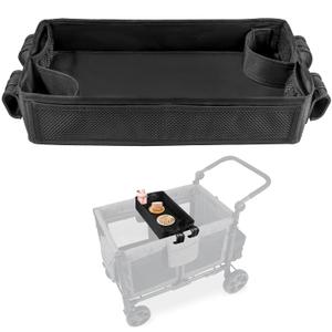 Stroller Snacks Tray for Wonderfold Wagon W4, Double Sided Bottom Padding - Storage Mesh Pockets - 2 Kids Cup Holders, Faux Leather Polyester Side Easy to Clean for Eating & Activities (W4 Series)