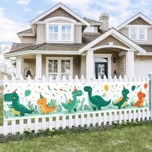 BlissYard Birthday Fence Banner Dinosaur Balloons Decor 118 x 20 Inch