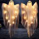 JOYIN 2 Pcs 47 Halloween Light up Hanging Ghost Decoration Outdoor, Halloween Flying Hanging Ghosts with Warm LED Light for Haunted House Prop, Front Yard Patio Party Decor Indoor Outdoor