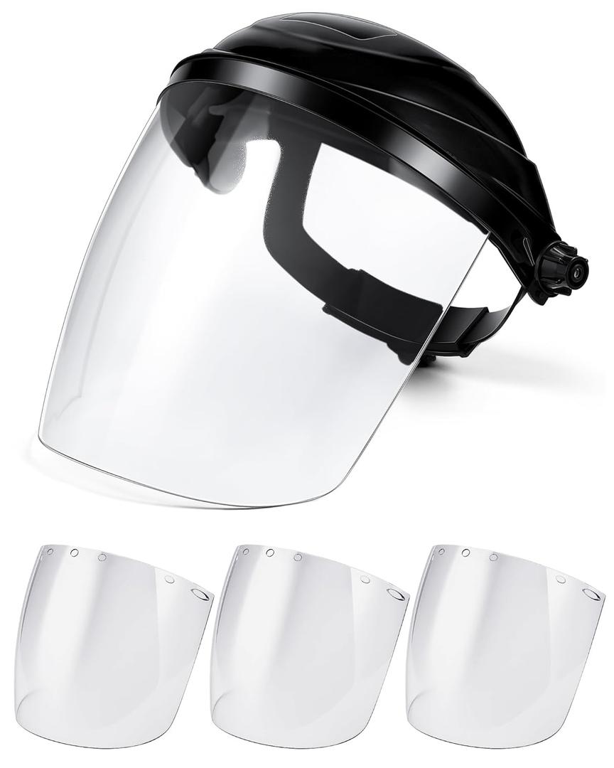 SAFETY Face Shield for Grinding and Cutting with 3 Pcs Clear Impact Resistant Visor Full Face Shield Mask with Ratchet Headgear for Grinding, Isolation, Weed Whacking, Industrial Use