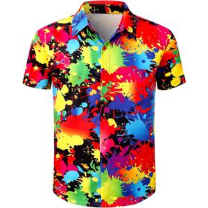 Men's Pride Shirt Rainbow Button Up Short Sleeve Party Shirt (XX-Large)
