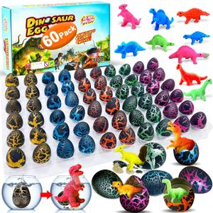 60 Pcs Hatching Dinosaur Eggs for Kids Party Favors, Easter Egg Filled with Toys Novelty Grow in Water Dino Eggs with Toys Inside Easter Basket Stuffers Birthday Gifts, Classroom Prize, Pinata Fillers (Black)