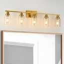 Jonsi Gold 5-Light Bathroom Vanity Light with Glass Shade, Modern Gold Bathroom Lights Over Mirror, W 40.2 x H 10.7 inches (5 Light 40.2 Inch)