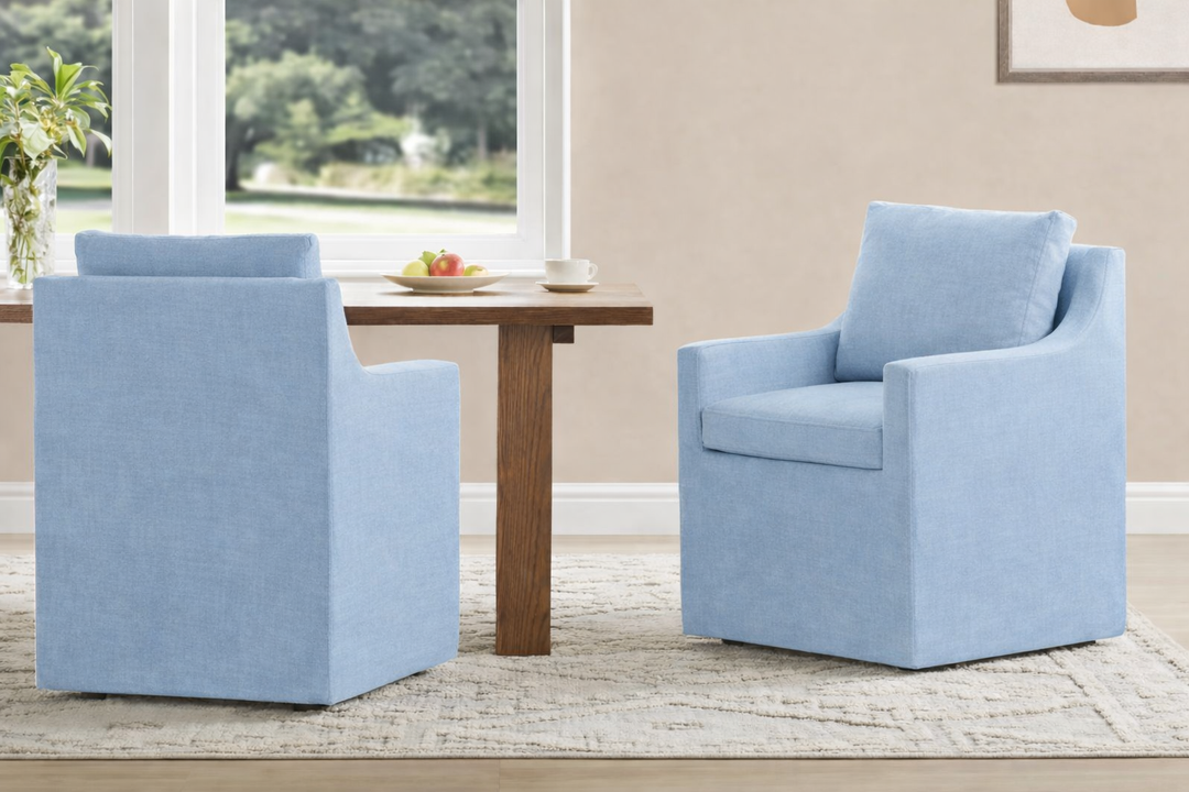 Upholstered Dining Chairs Set of 2, Washable Cover Modren Deskchair with 4 Casters & Hidden Storage for Dining Room, Living Room, Home Office, Linen, 2 Box