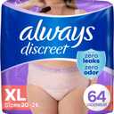 Always Discreet Adult Incontinence Underwear for Women and Postpartum Underwear, XL, Up to 100% Bladder Leak Protection, 64 Count (Packaging May Vary)